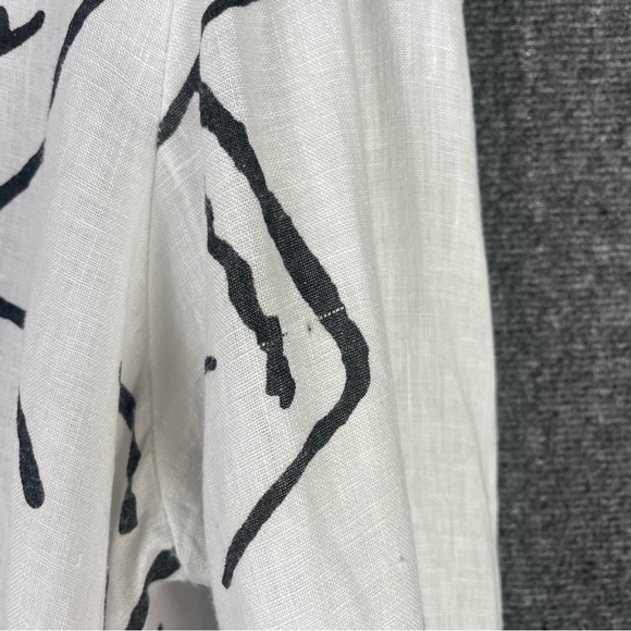 Finley Linen Tunic L White Black Line Art Print Minimalist Boho Lagenlook Top - Picture 5 of 11